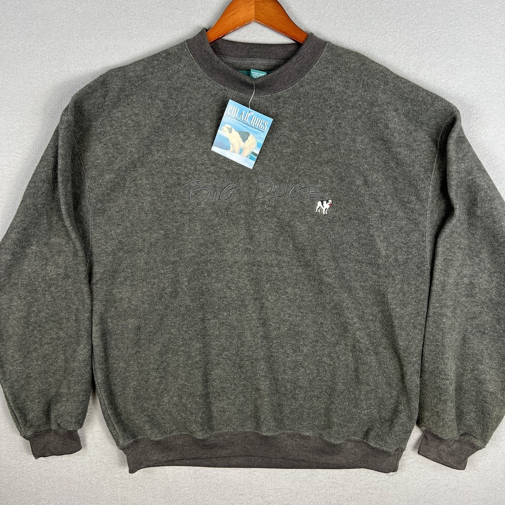 VTG Big Dogs Polar Dogs Sweatshirt Mens Large Baggy Gray Fleece 1990s Y2K NWT